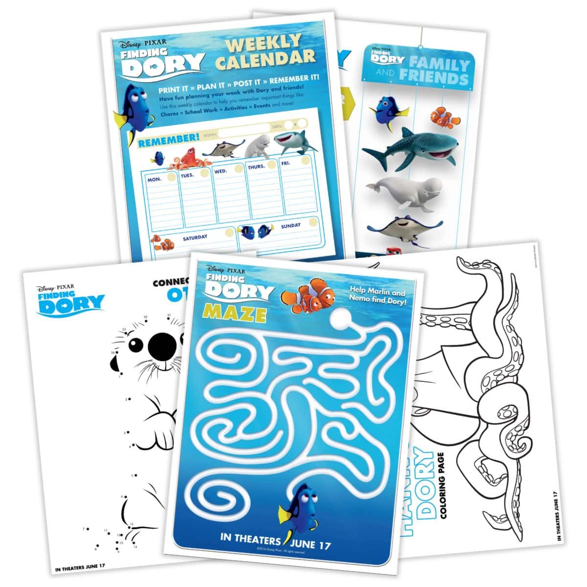 Printable finding Dory games and activity sheets.