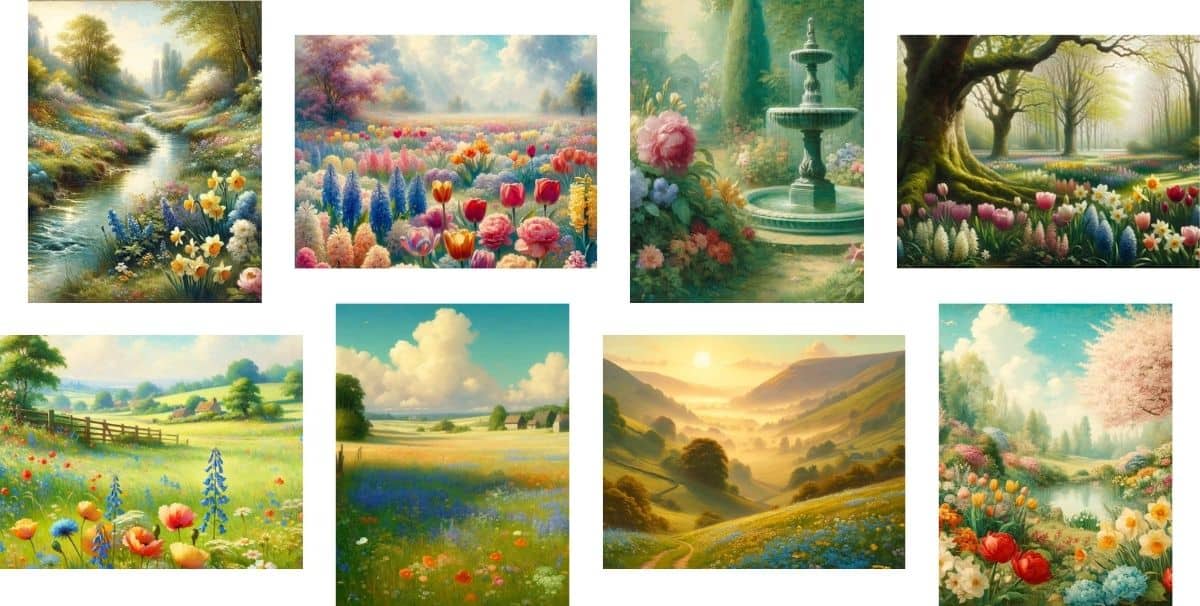 Header image with 8 flower field printables.