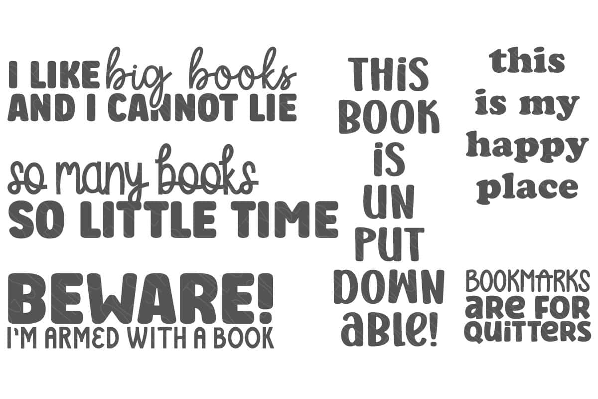 Set of 6 Bookmark Sayings SVG Bundle.