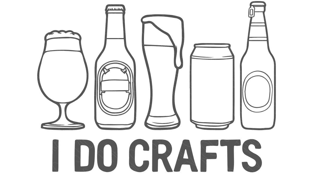 Black and gray SVG design featuring different beer glasses and bottles above the phrase