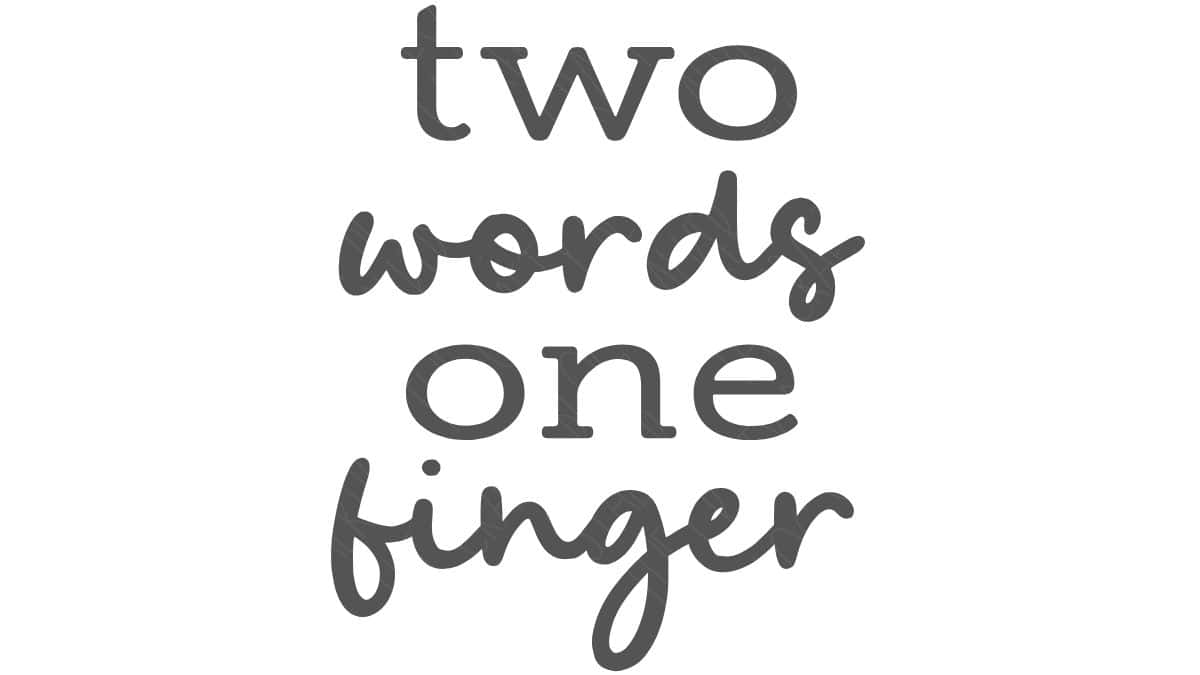 Black typography SVG design with the phrase “two words one finger” in mixed script and serif fonts on a white background.