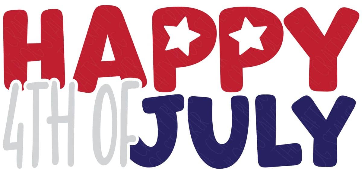 "Happy 4th of July" text in bold red, white, and blue letters, with stars inside the word "HAPPY," designed for a patriotic celebration.