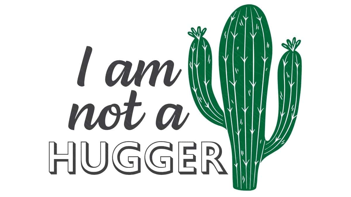 I Am Not a Hugger SVG design featuring a green cactus beside the humorous phrase "I Am Not a Hugger" on a white background.