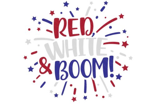 Layered SVG Cut File: Red White and Boom with a firework.