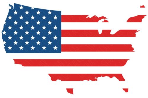 Layered SVG Cut File: United States Flag in the shape of America.