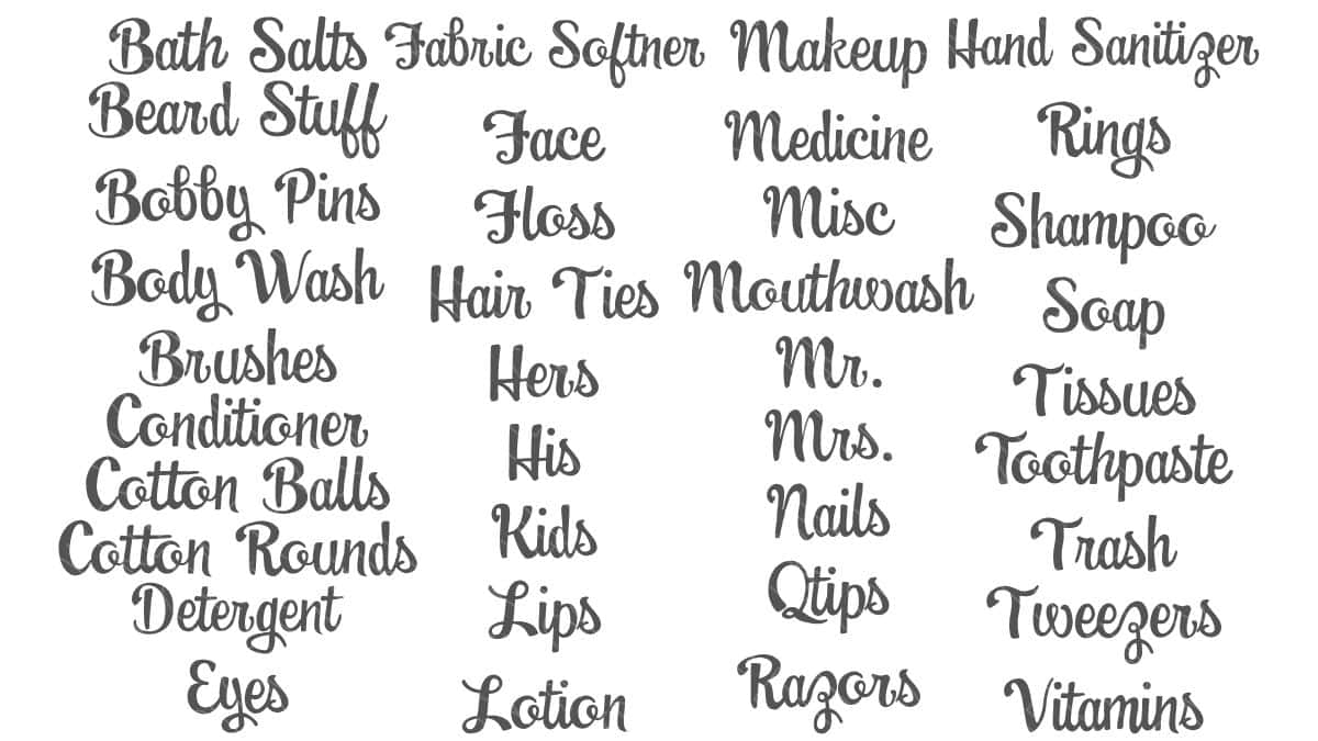 SVG Bathroom Labels for organizing toiletries, labels for jars, bottles, and storage containers.