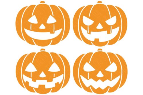 SVG Cut File Bundle:four jack-o-lanterns with different faces.