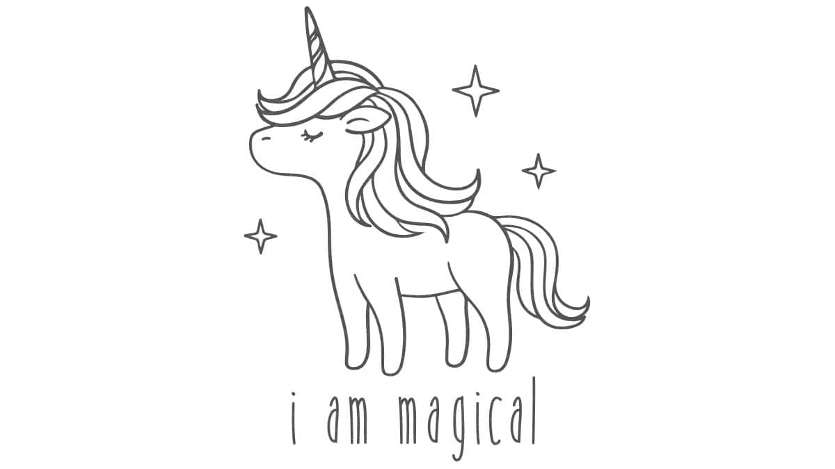 Cute unicorn SVG design with sparkles and the phrase I am magical in simple hand lettered text.