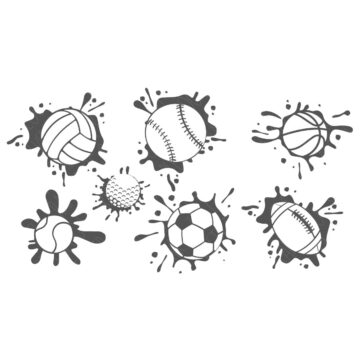 SVG Cut File Bundle: Volleyball, Tennis Ball, Basketball, Baseball, Soccer Ball, Football.