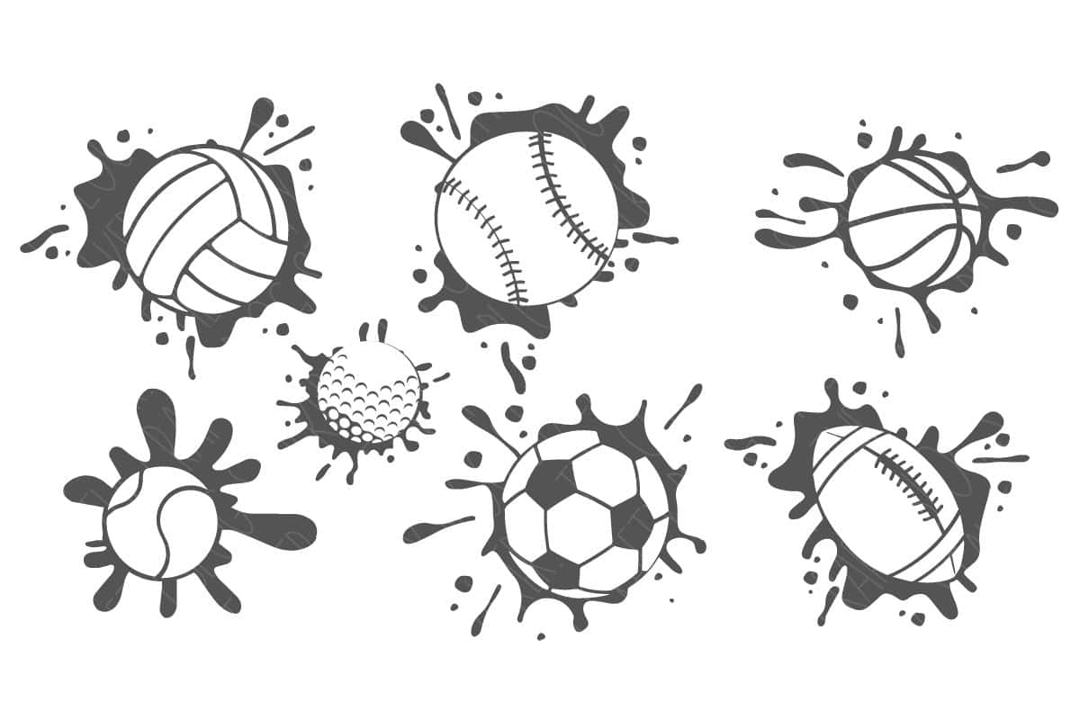 SVG Cut File Bundle: Volleyball, Tennis Ball, Basketball, Baseball, Soccer Ball, Football.