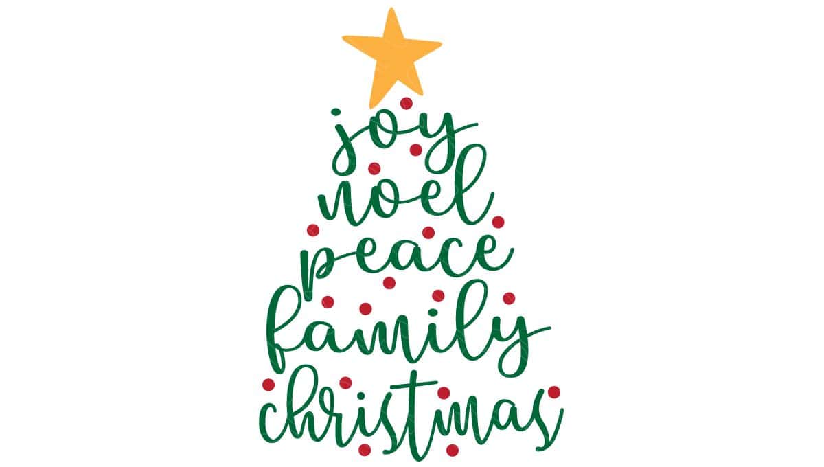 Layered SVG Cut File: Christmas Word Tree - joy, noel, peace, family, christmas.