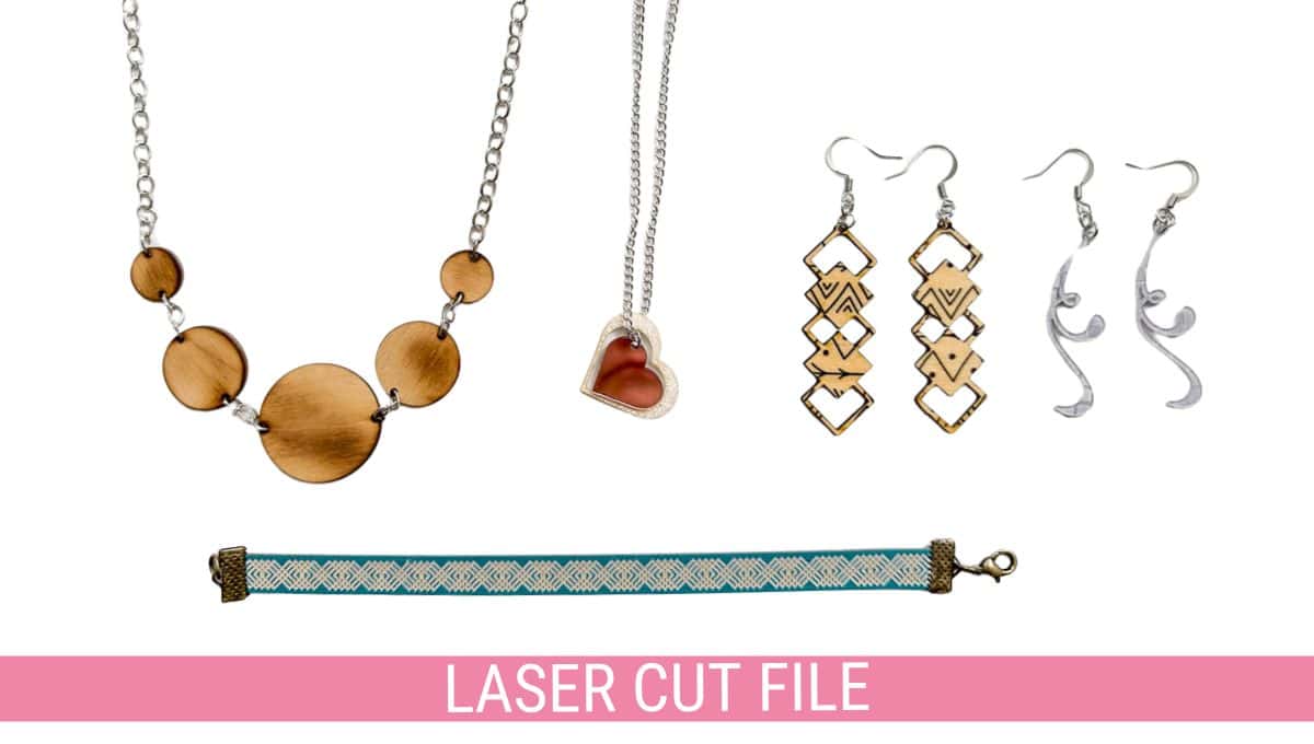 Laser Cut File Bundle to make five pieces of jewelry.