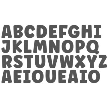 Bold black alphabet letters in a playful, rounded font displayed in uppercase, including a second row of repeated vowels, ideal for crafting or learning tools.