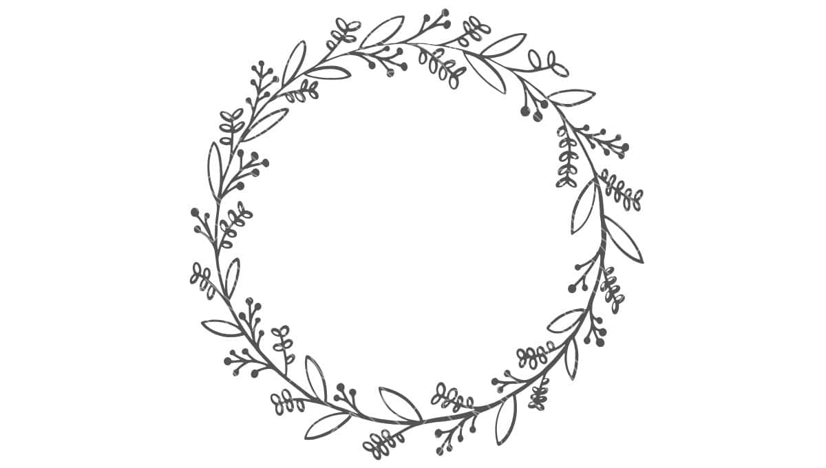 Hand-drawn botanical wreath in a circular shape with delicate leaves and berries, perfect for decorative crafts, logos, or DIY wedding projects.
