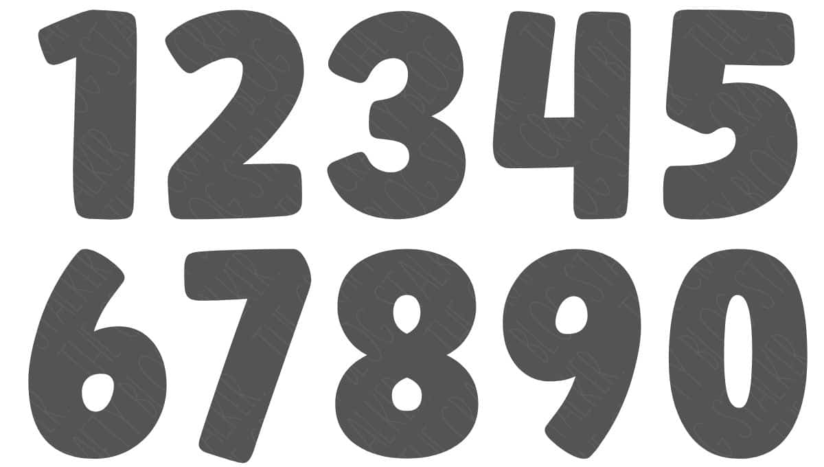 Bold black numbers 0–9 in a playful font, arranged in two rows on a white background, ideal for crafts, magnets, or laser cutting projects.