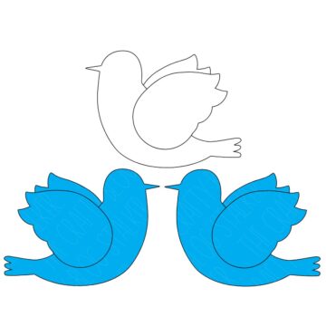 Three bird-shaped SVG cut file designs for crafting, with one outlined in black and two solid blue, shown on a white background.