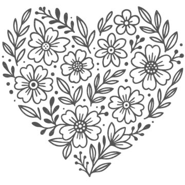 Hand-drawn floral heart design featuring detailed flowers and leaves, perfect for Cricut and Silhouette cutting machine projects.