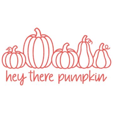 Line art of five pumpkins in different shapes and sizes with the phrase hey there pumpkin written below in a playful script font.