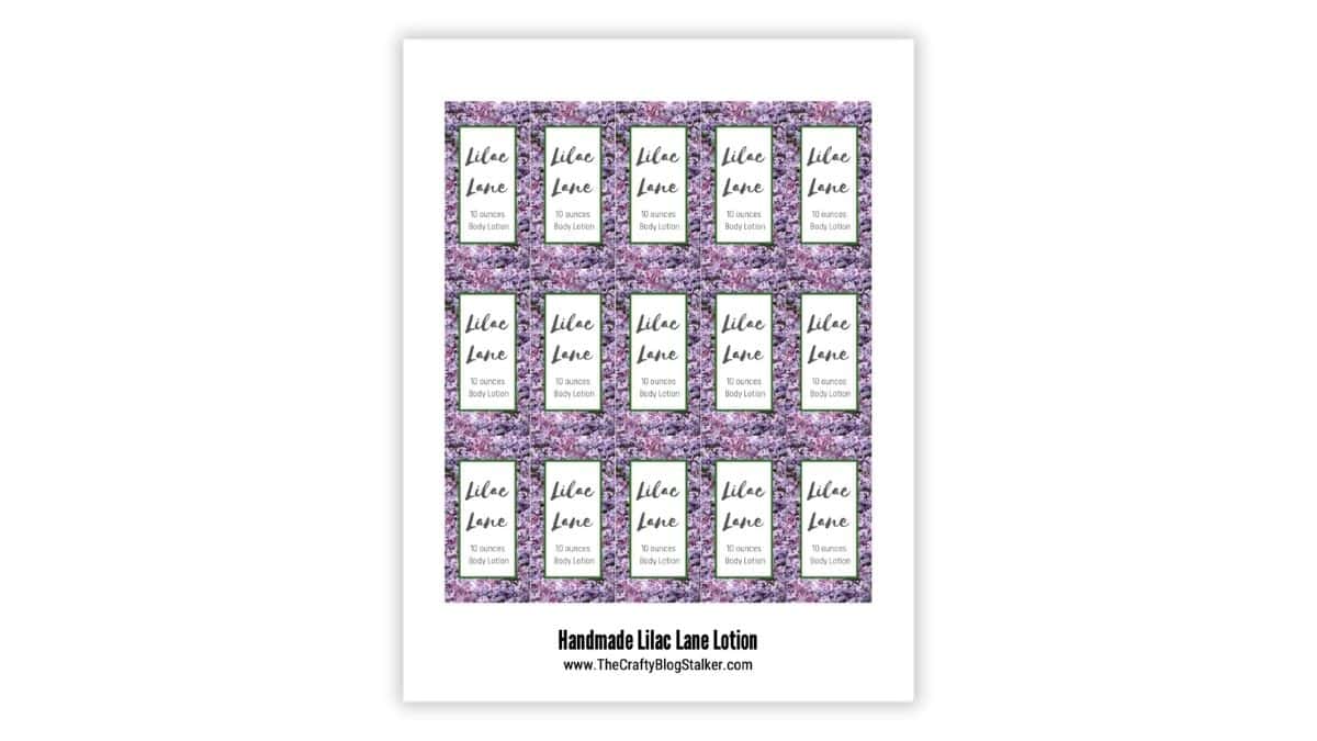 Printable sheet of lotion bottle labels reading