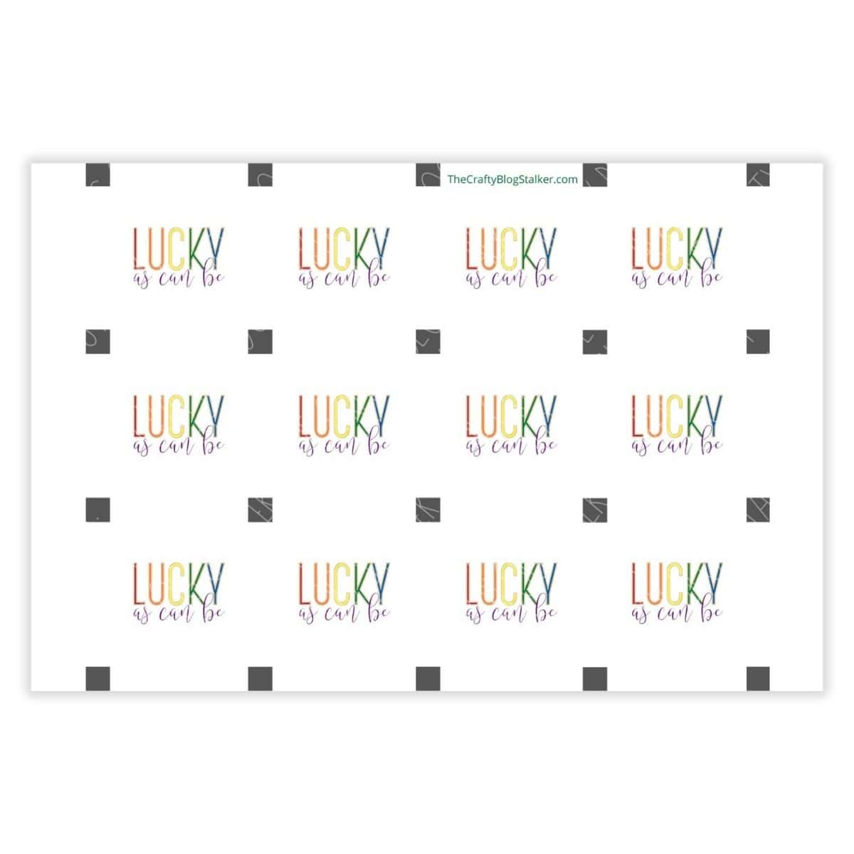 Printable PDF sheet with multiple rainbow-colored 