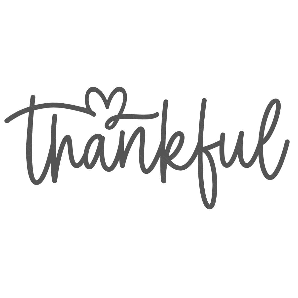 Hand-lettered word “thankful” in a modern script font with a heart shape forming part of the letter “t,” displayed on a white background.