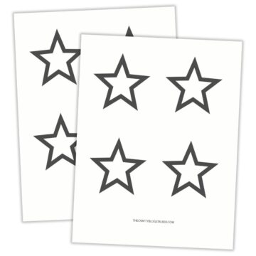 Two printable sheets featuring simple five-point star outlines arranged in rows.