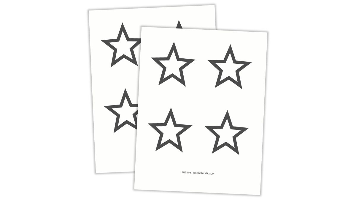 Two printable sheets featuring simple five-point star outlines arranged in rows.