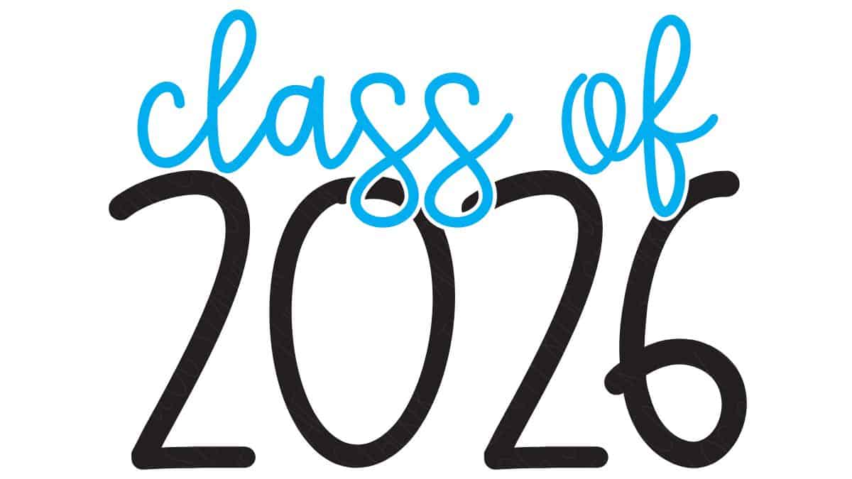 Class of 2026 lettering design in a bold, hand-drawn style, shown as a digital graphic suitable for graduation crafts, shirts, signs, or cut files.