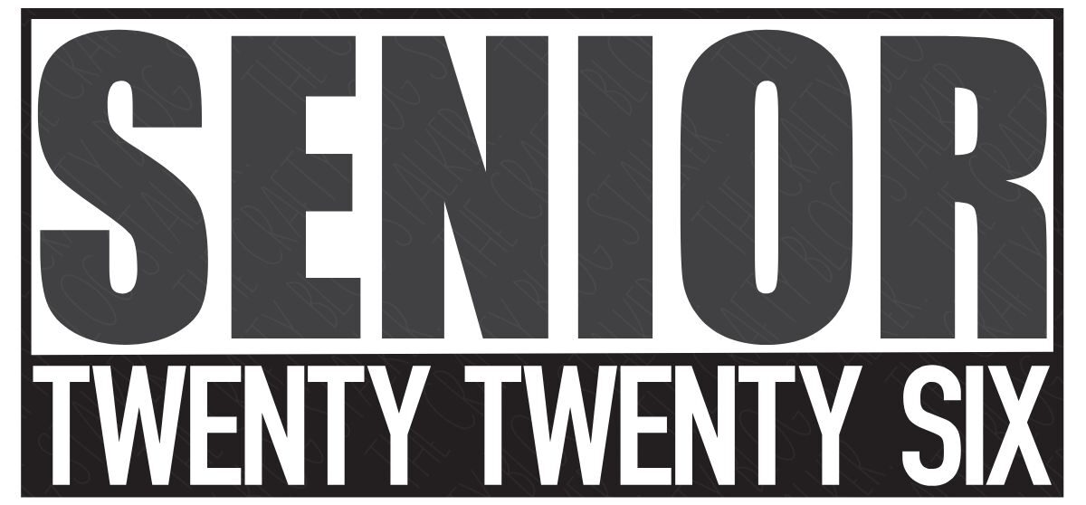 Bold “Senior Twenty Twenty Six” typography design shown as a digital SVG cut file preview for graduation crafts, shirts, signs, and Cricut or Silhouette projects.