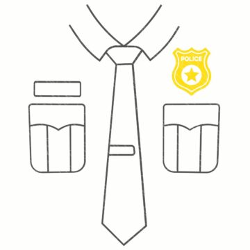 Minimal line art of a police uniform with tie, pockets, and a badge, designed as an SVG cut file for crafting projects