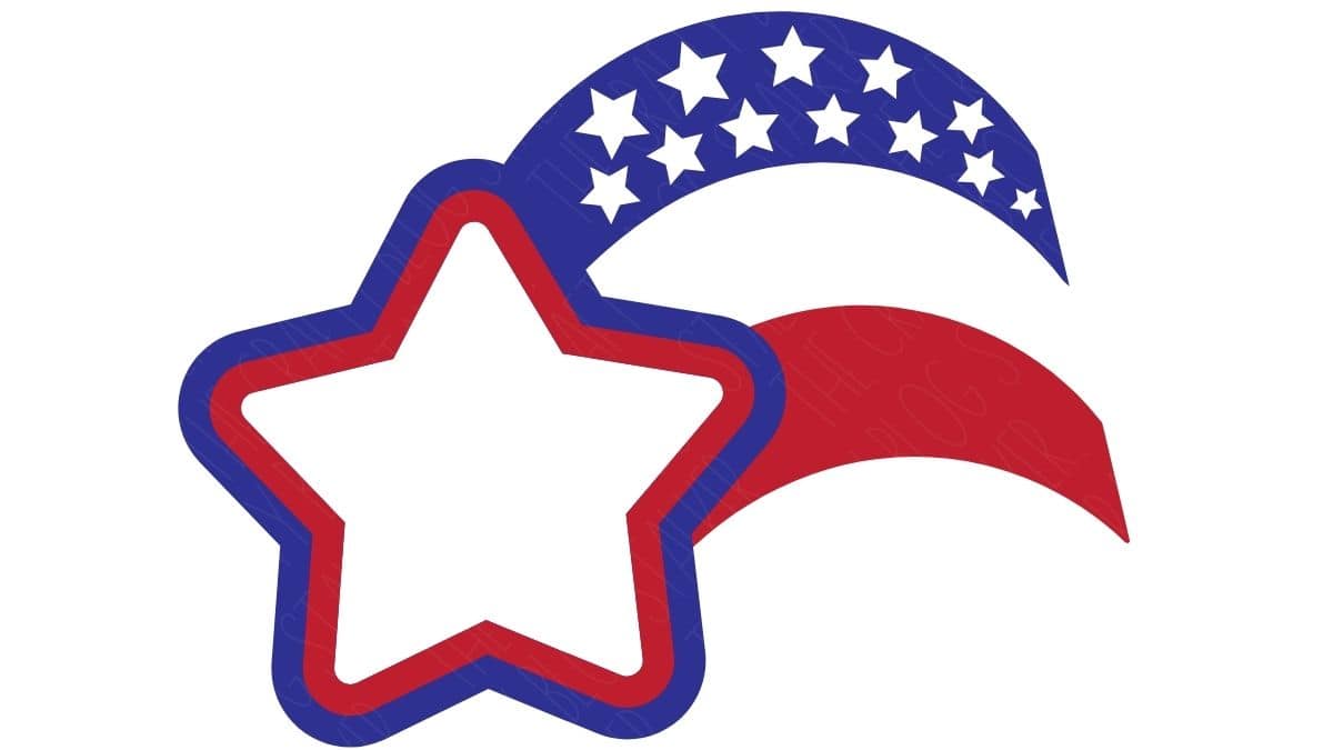 Red, white, and blue patriotic star design with shooting star stripes and white stars for a Fourth of July party favor craft.