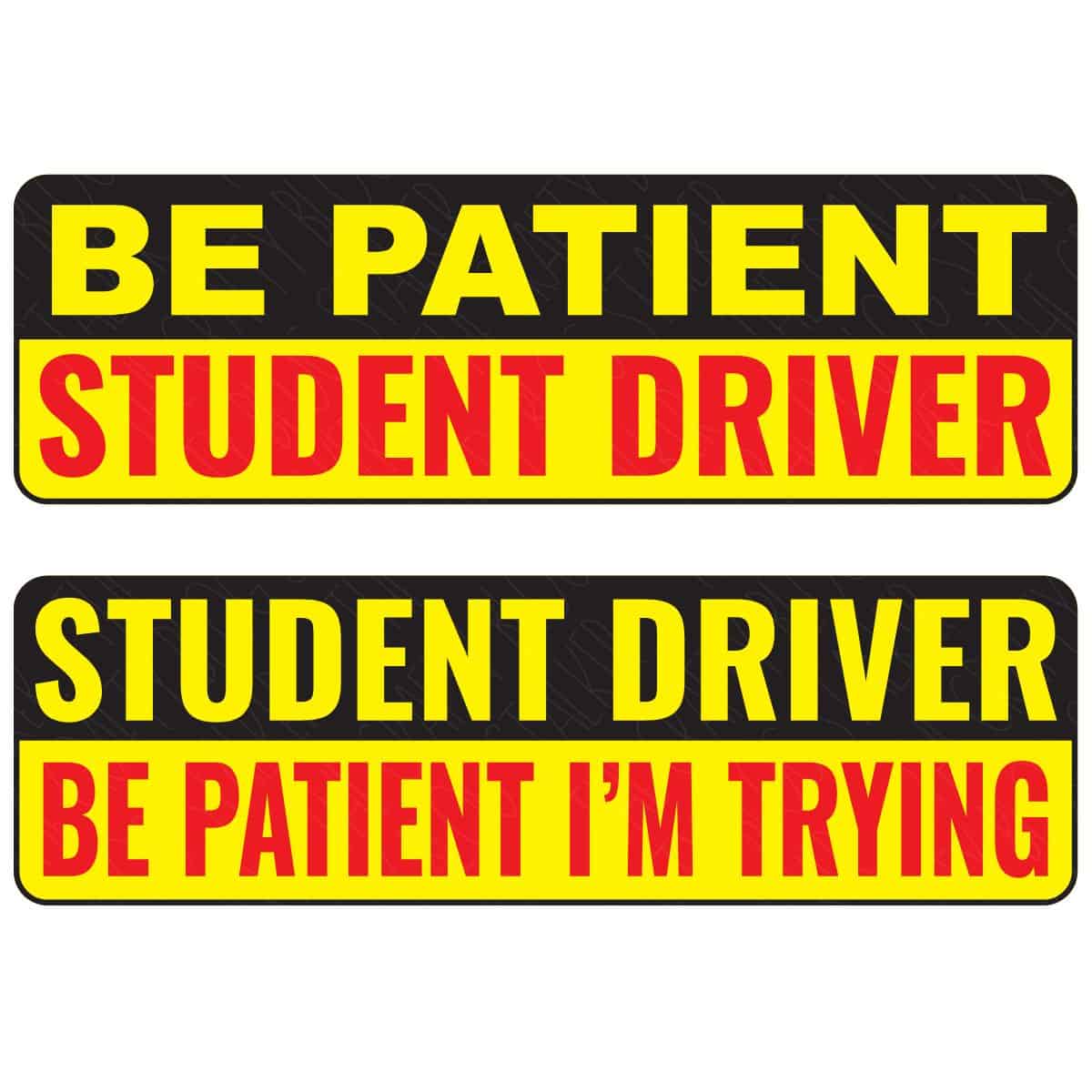 Student Driver warning sign SVG designs with bold yellow, red, and black text for Cricut and Silhouette crafting projects.