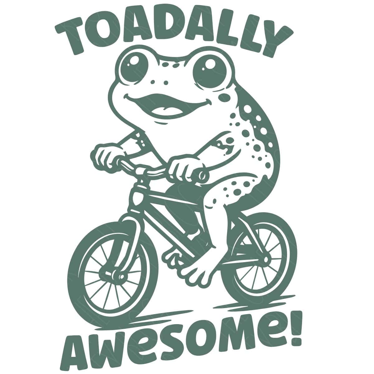 Toadally Awesome design featuring a cartoon frog riding a bicycle with playful text for Cricut and Silhouette crafting projects.