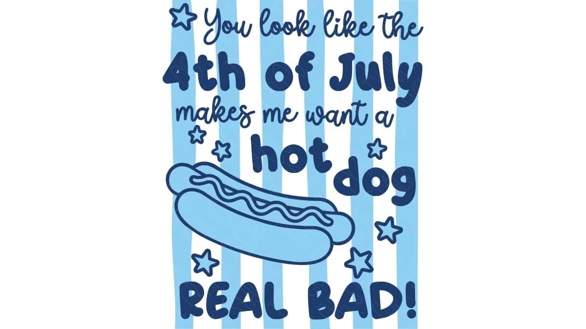 Patriotic graphic with a hot dog illustration and the phrase