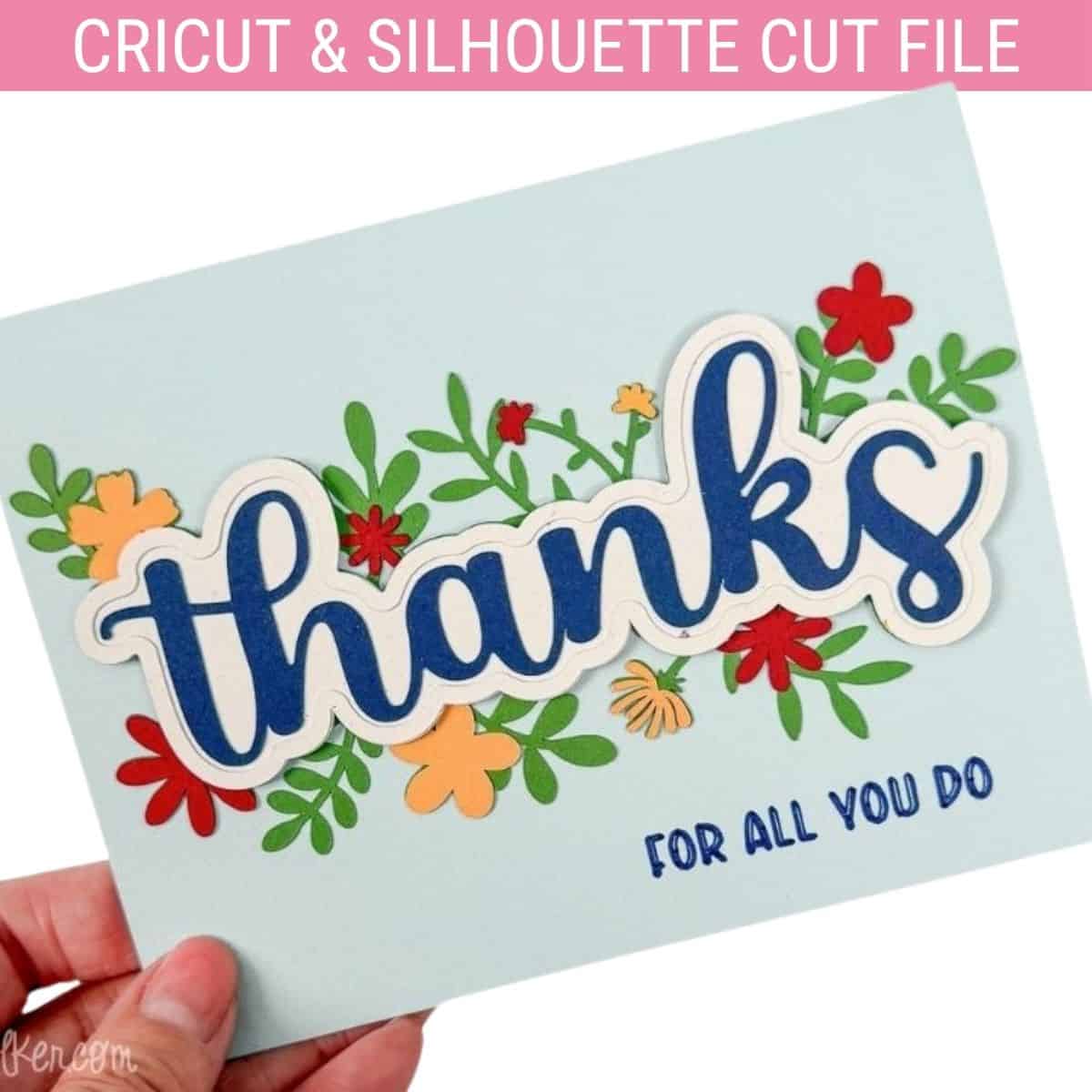 Handmade Cricut thank you card with layered blue